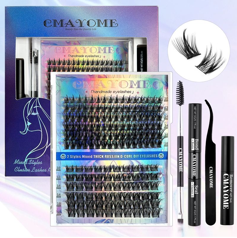 European and American cross border hit single cluster D curved hair false eyelash glue set DIY segmented natural thick eyelashes_voghion.com