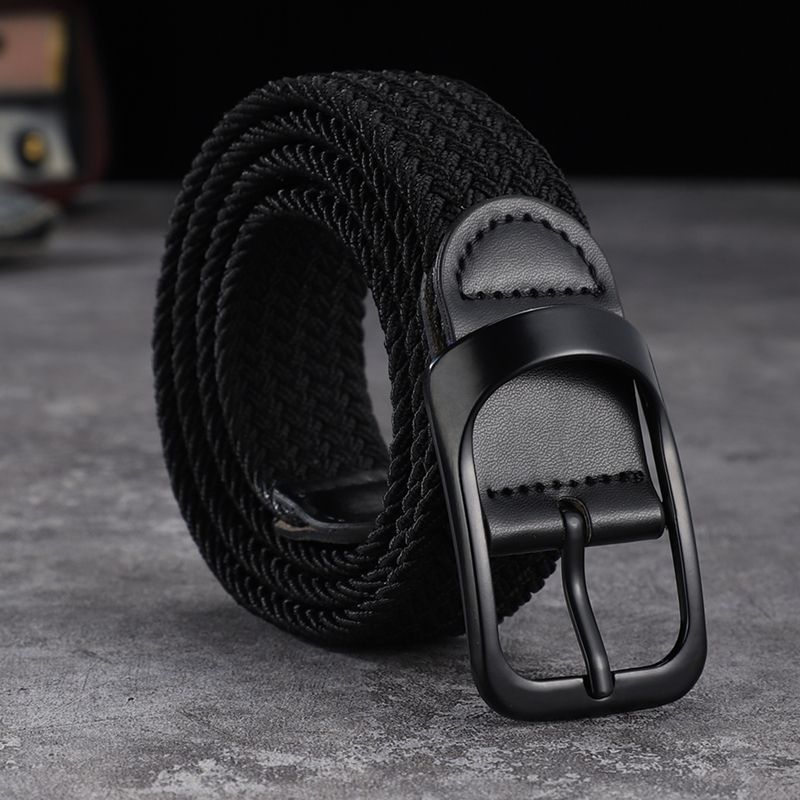 HOT Canvas men and women without perforated square buckle belt Korean version the trend of personality knitting single-loop_voghion.com