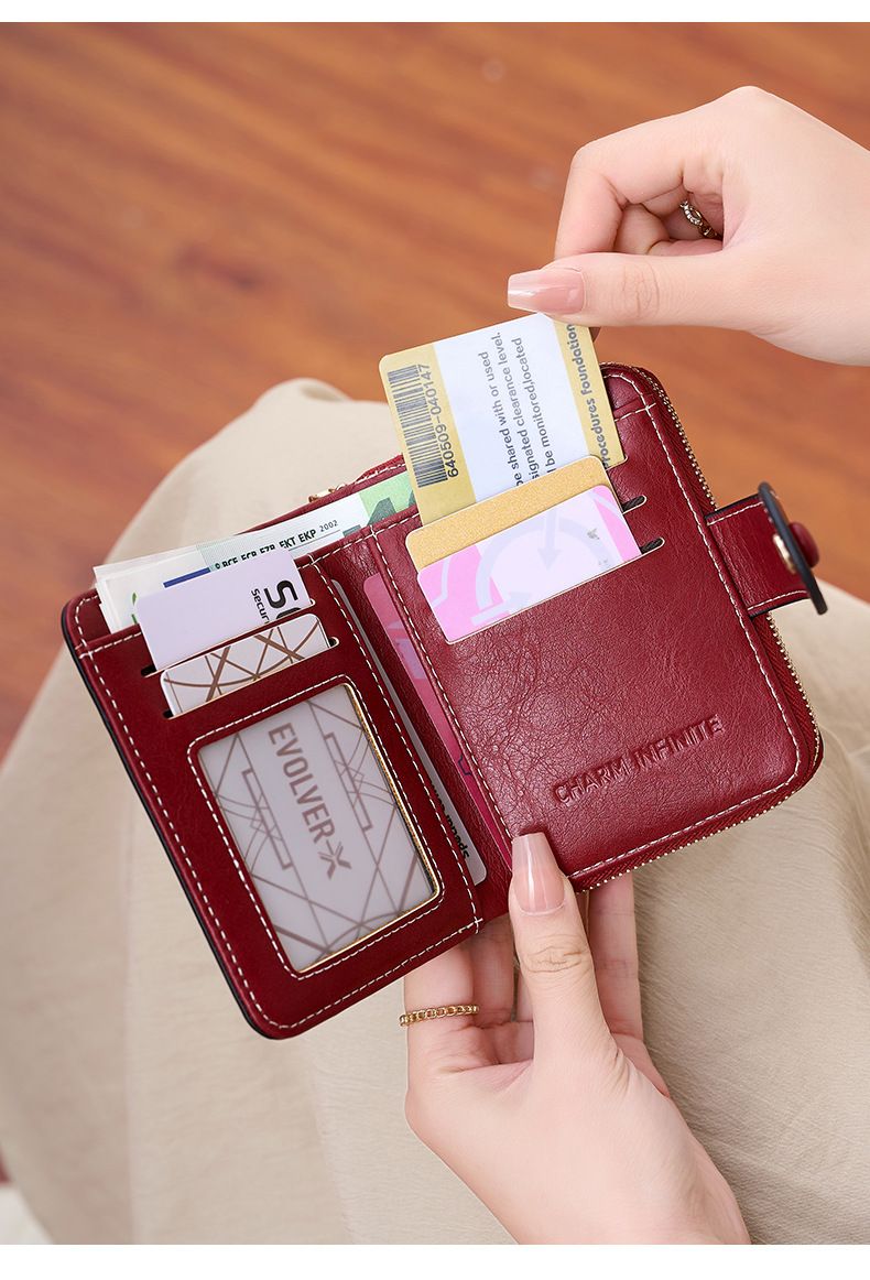 Cross Border Nieuwe RFID Anti Magnetische Korte Portemonnee Multifunctionele Ritssluiting Portemonnee Europese En Amerikaanse Retro Dames Muntenportemonnee_voghion.com