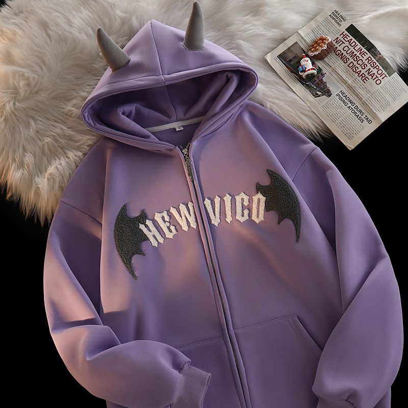 Cardigan con cappuccio in corno di mucca ricamato in asciugamano, da donna, autunno inverno, nuovo stile, ampio e morbido, spesso, con cappuccio caldo_voghion.com