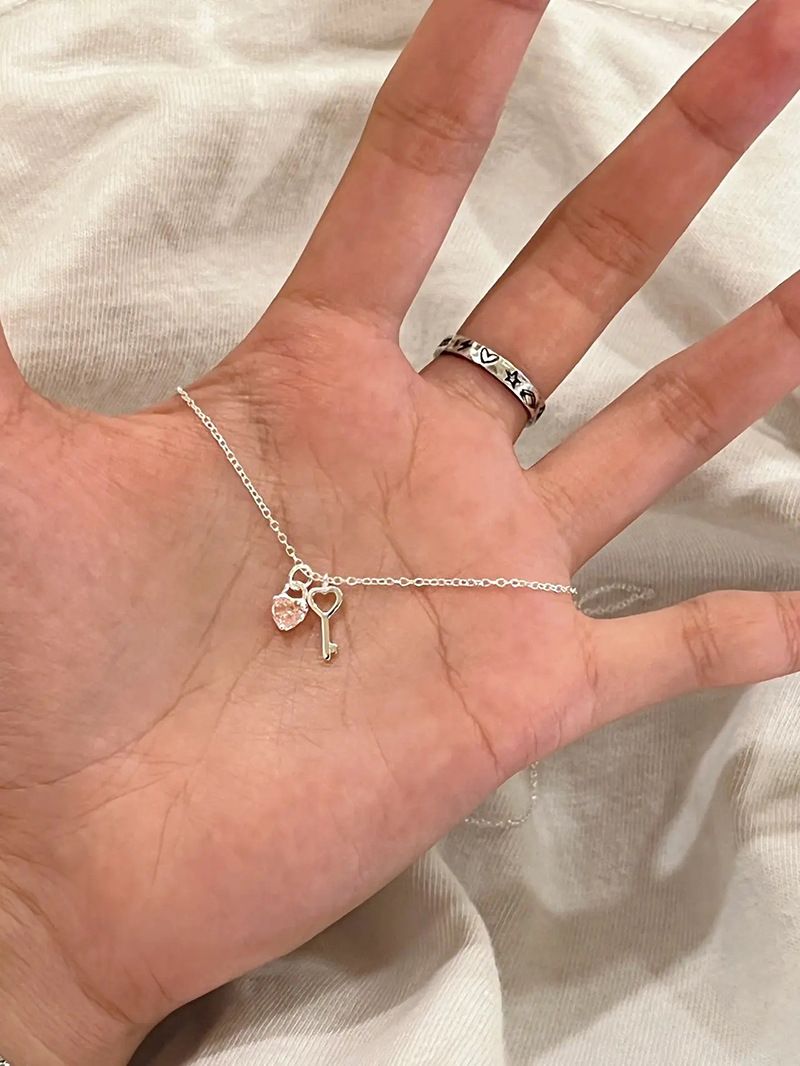 Collana con ciondolo in argento Sterling alla moda per donna, con lucchetto dell'amore, in zircone rosa, a forma di cuore, a catena, per tutti i giorni_voghion.com
