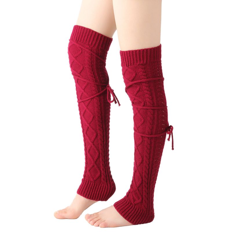 Grenzüberschreitende Fußwärmerstrümpfe aus Schurwolle Herbst- und Winter-Overknee-Socken in Volltonfarbe Europäische und amerikanische lange Schnürsocken für Damen_voghion.com