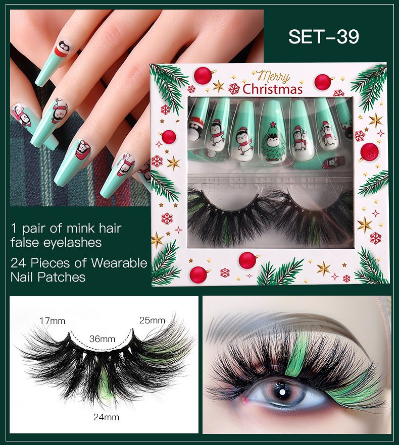 False Eyelashes New Products Christmas False Eyelashes Wear Nail Set Colored Eyelashes False Eyelashes Holiday Eyelashes_voghion.com