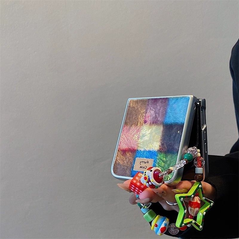 Feather Yarn Colorful Plaid Chain Xiaomi Foldable Phone Case Honor Magic V Flip Huawei Pocket 2_voghion.com