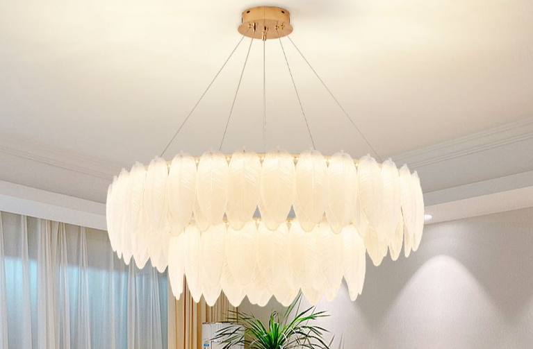 French Cream Style Chandelier Light Luxury Feather Ins Internet Celebrity Creative Elegant Postmodern Living Room_voghion.com