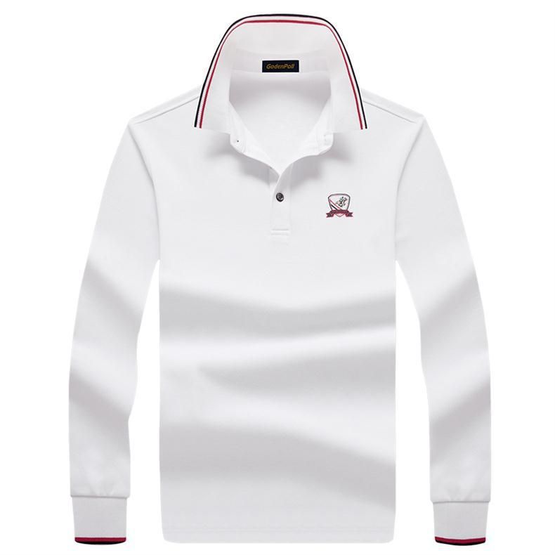 Herrkläder High End Märke Lapel Långärmad pikétröja för män Hösten Ny Ungdomsaffär Lös långärmad T-shirt_voghion.com