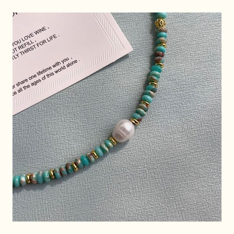 Collana con catenina per clavicola in perle d'acqua dolce turchesi e perline di lusso, stile cinese nuovo._voghion.com