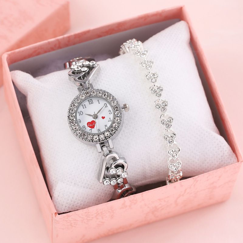 Dameshorloges Twee sets Hart Diamant Armband Kleine Wijzerplaat Mode Dameshorloge Liefde Kleine Diamant Armband Horloge_voghion.com