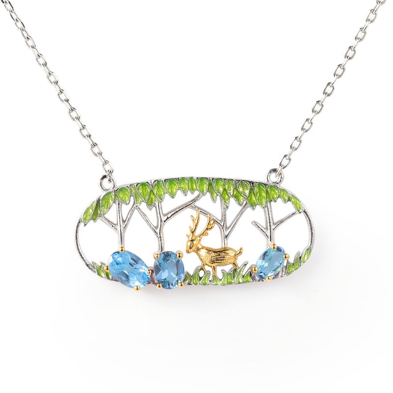 Yoyo Luming Halskette S925 Sterling Silber Naturfarbener Edelstein Anhänger Nischendesign Schmuck Halskette für Frauen_voghion.com