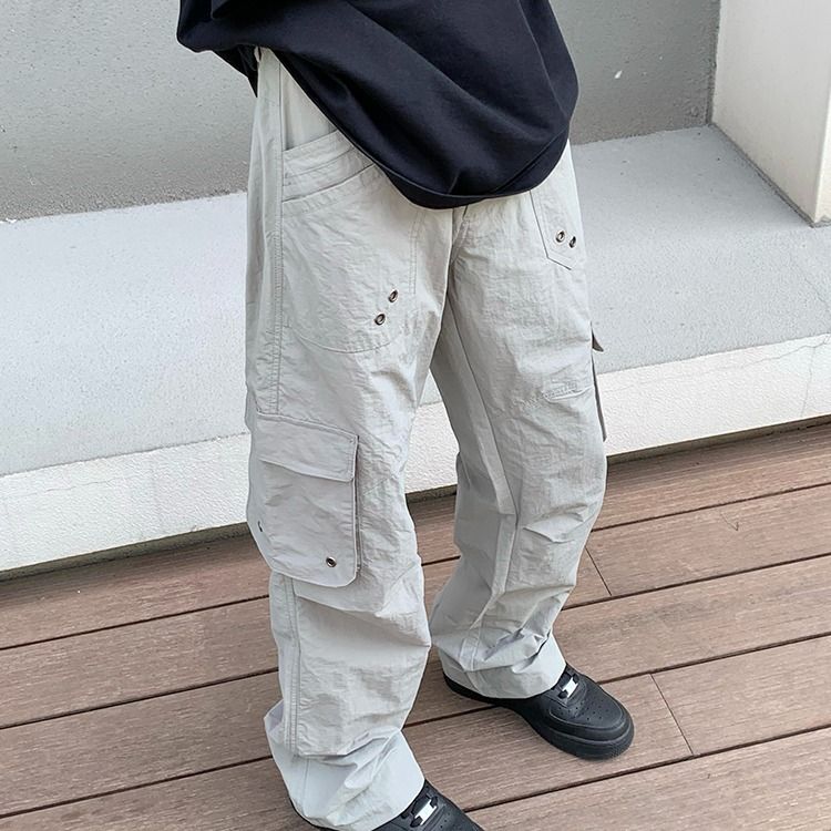 2024 New American Style Casual Cargo Functional Loose Straight Ski Wide Leg Paratrooper Pants Trendy Brand_voghion.com