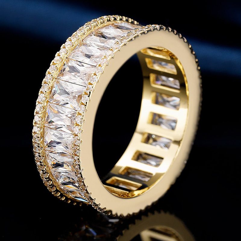 Eleganter Volldiamantring für Männer und Frauen – Kupferband mit geometrischem Design und Vergoldung – Temperamentvoller Zeigefingerring, Nischenschmuck der Spitzenklasse_voghion.com