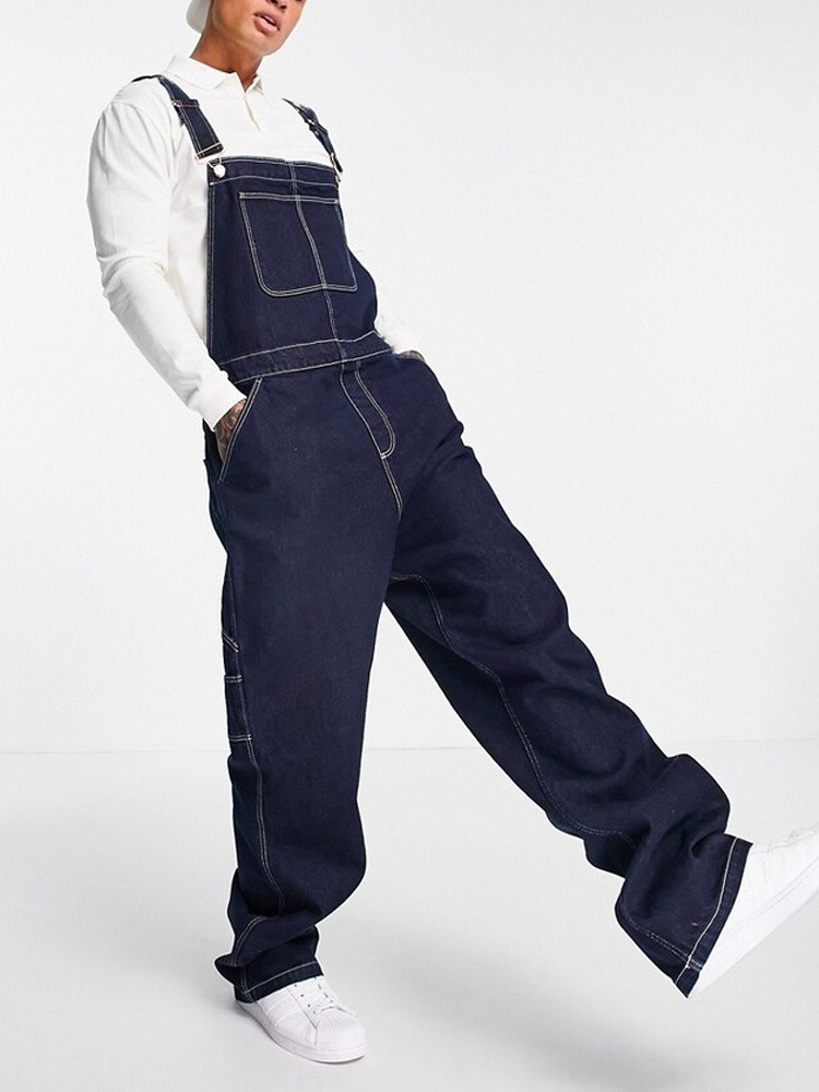 Herrenbekleidung Große Jeans-Overalls Lockere Jeans-Overalls für Herren Zerrissene Jeans Beliebte Hosenträger_voghion.com