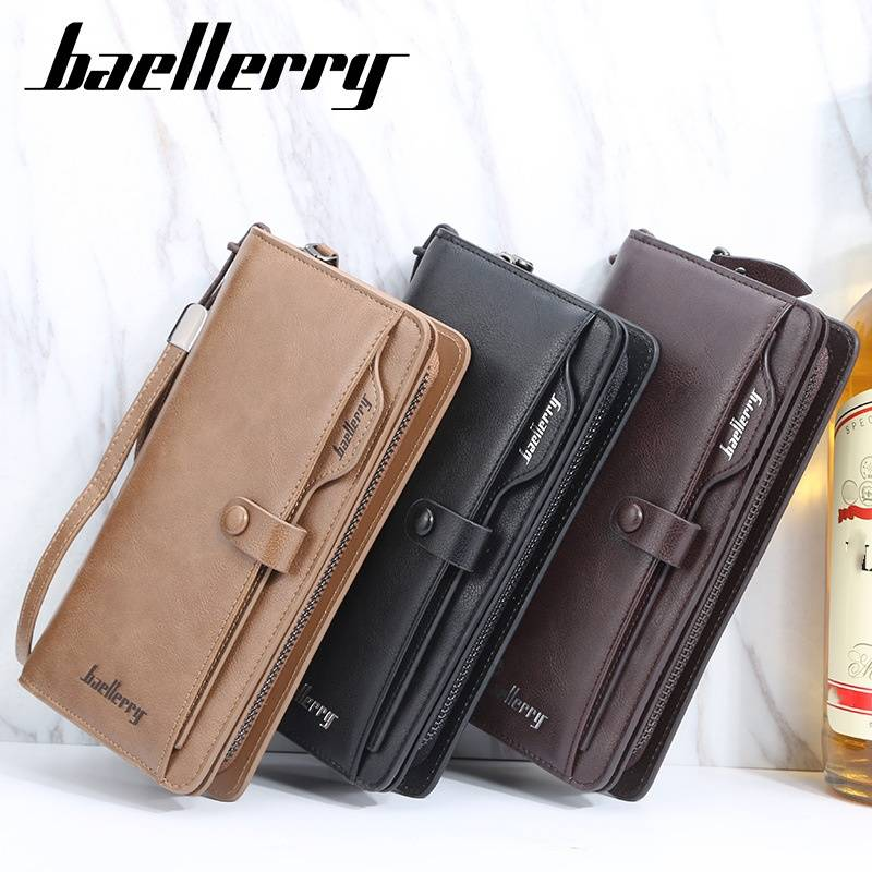 Retro European and American men's long wallet multi-function mobile phone bag high-end handbag_voghion.com