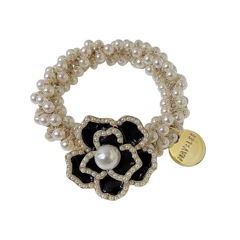 Perlen-Kamelien-Haargummis, elastische Bänder, Seile, florales Haar-Accessoire für Frauen und Mädchen_voghion.com