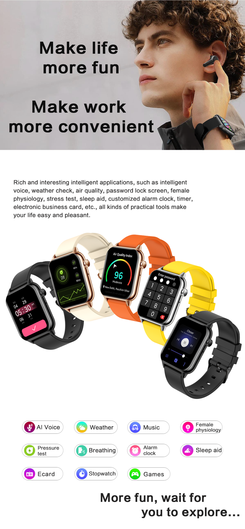 1,99" pametni sat, unisex, fitness tracker s praćenjem kalorija, pedometrom, više od 100 načina vježbanja_voghion.com