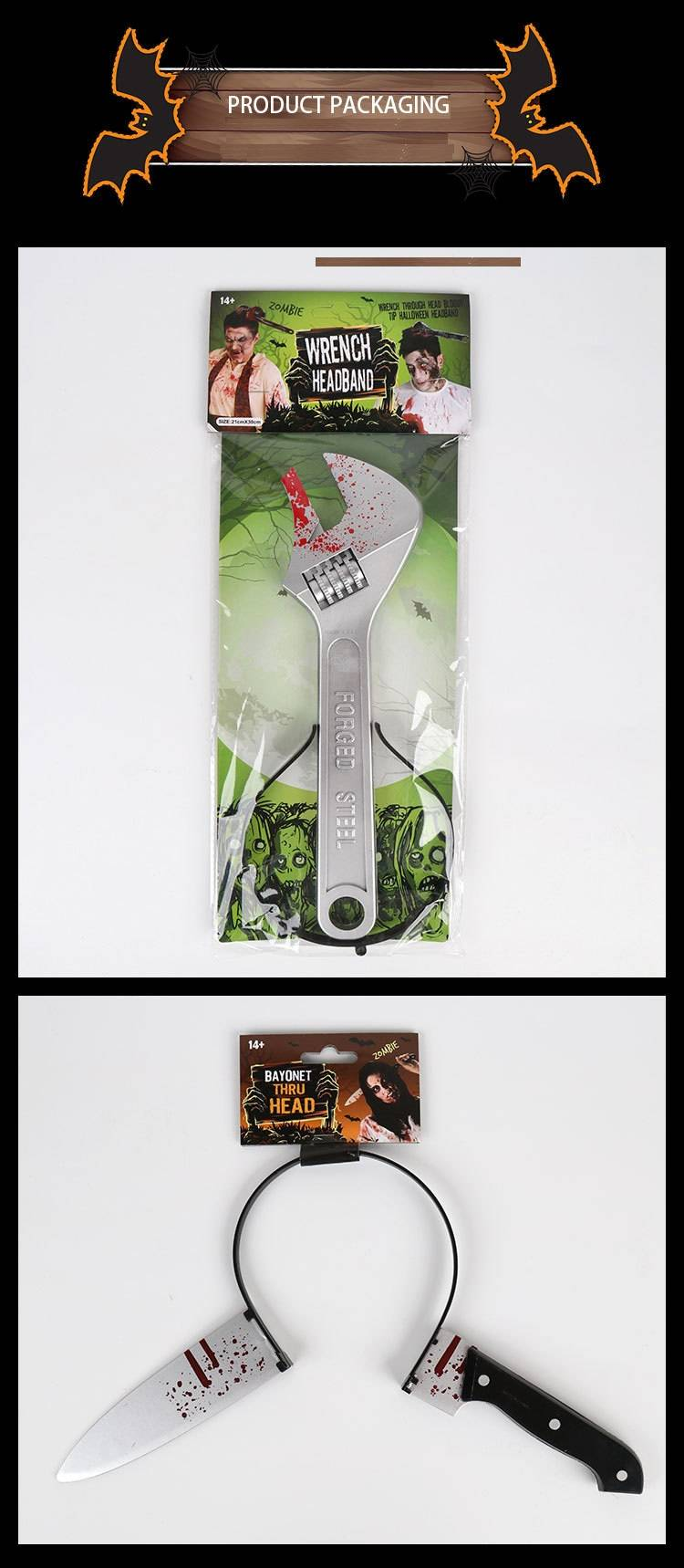 Halloween Divertente Fascia Copricapo Trucco Accessori Piercing alla testa Simulazione Coltello da cucina Forbici Chiave inglese Sega Ascia Martello_voghion.com