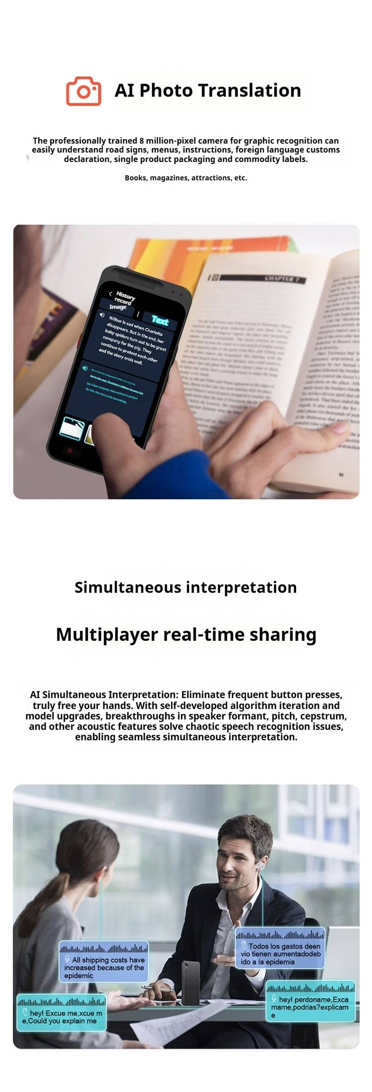 Mehrsprachiger Smart Translator (Modell Z6+/A40+/M80 Pro+/S15+) – Offline-Sprach- und Fotoübersetzung mit WLAN-Hotspot und SIM-Unterstützung_voghion.com
