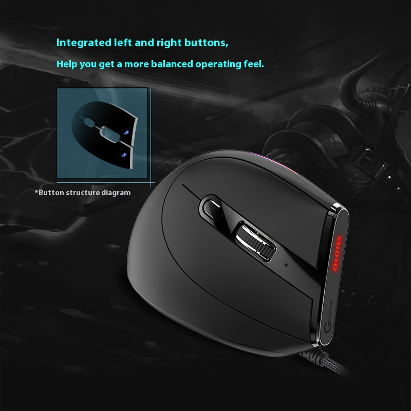 RGB verticale ergonomische gamingmuis - 12800 dpi, 9 programmeerbare knoppen, 4-weg scrollwiel, gevlochten kabel voor pc/laptop (zwart)_voghion.com
