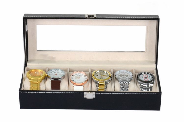 Premium 6-Slot Watch Box With Soft Velvet Interior - Elegant MDF & PU Leather Storage Case For Men's & Women's Timepieces_voghion.com