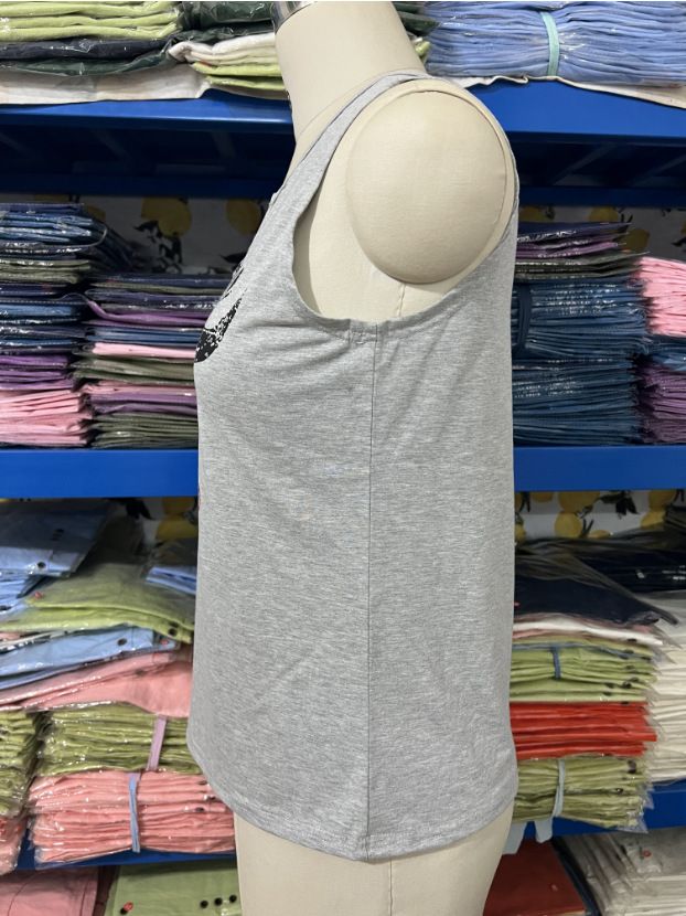 Women's clothing trade women's small vest hot-selling interesting letter printing fashion V-neck sleeveless T-shirt_voghion.com