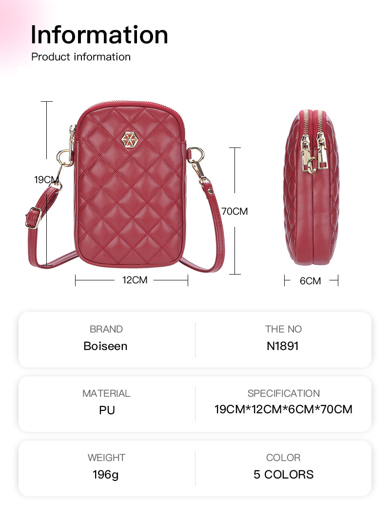 BOISEEN borsa per cellulare borsa piccola a rombo femminile borsa a tracolla con cerniera a doppio strato portamonete verticale da donna_voghion.com