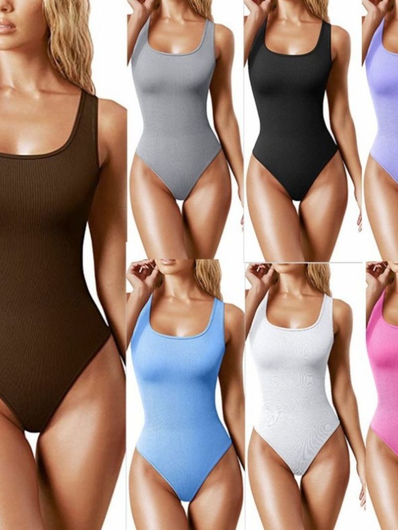 Stile Estate 2025 Tuta attillata tinta unita con scollo a U e senza maniche da donna_voghion.com