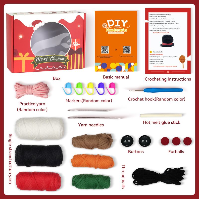 Kit de crochê de natal, pacote de material, caixa de armazenamento de boneco de neve, artesanal, faça você mesmo, tecido de algodão de leite_voghion.com