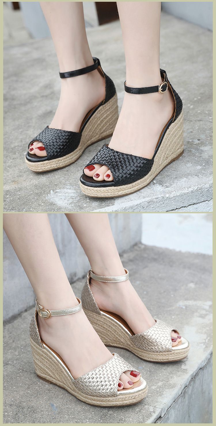 ALM2024-1 Sommer 2024 Süße Sandalen Damenmode Große Slope Heels Gewebte Strandschuhe_voghion.com