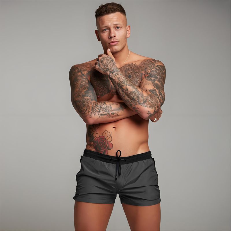 Schnelltrocknende Shorts für Herren – Strand- und Laufshorts für den Sommer, leicht und atmungsaktiv, mit Taschen (Schwarz/Blau, M-Large)_voghion.com