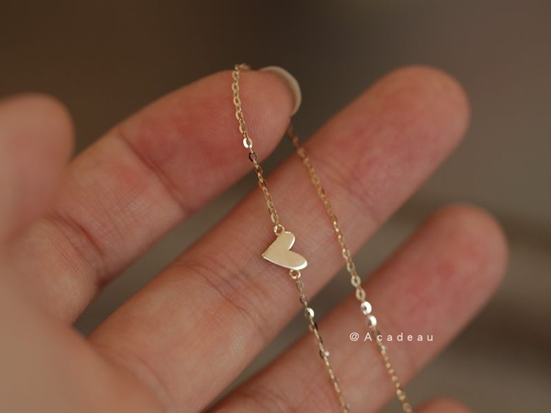 Mini Gradient Small Anklet S Electroplated 14K Gold Simple Polished Heart Shape Cute Pure Silver_voghion.com