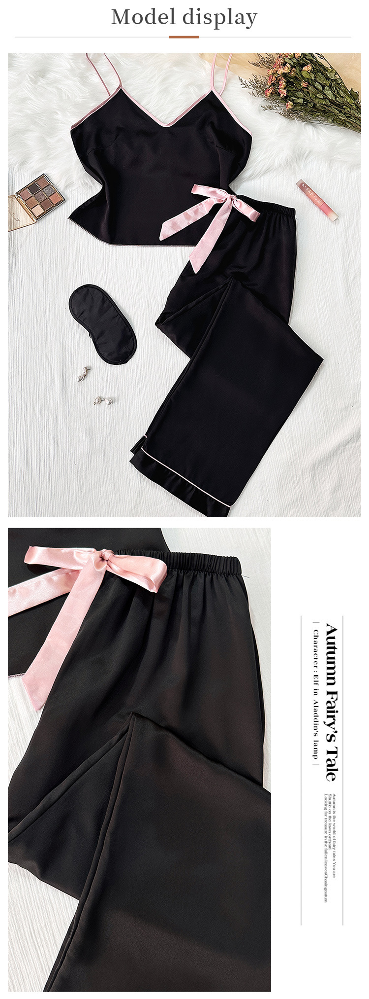 Pigiama da donna in seta sottile e ghiaccio, con canotta e pantaloni lunghi, casual, ampio, tinta unita, senza maniche, autunno inverno_voghion.com