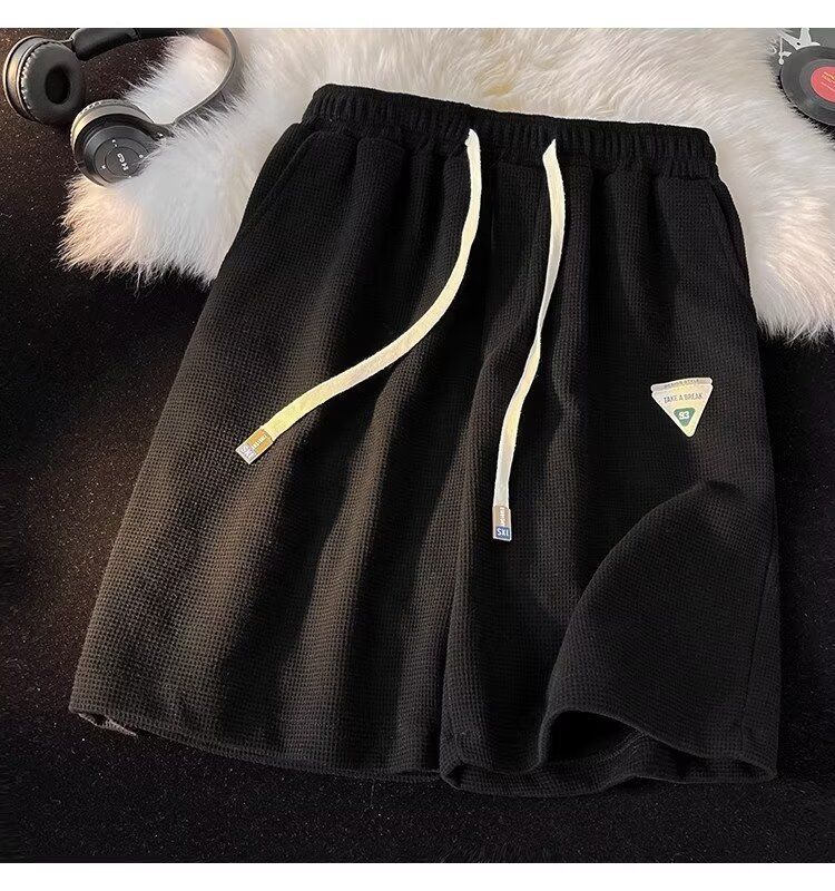 Nieuwe zomerse wafelstof losse casual 5-pocket cargo shorts voor mannen en tieners - ademend polyester, streetwear-stijl, meerdere kleuren (zwart, beige licht)_voghion.com