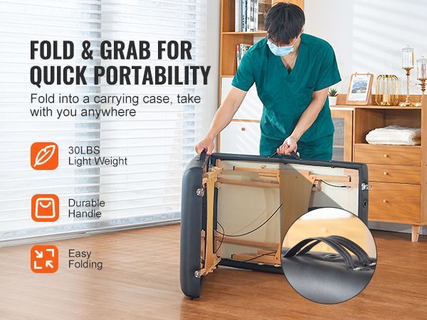 VEVOR Portable Massage Table 24" W, 2 Folding Lightweight Massage Table, 8-Level Height Adjustable Salon Tattoo Bed, Spa Table With Headrest, Armrests, Hand Pallet & Carrying Bag, 600LBS_voghion.com