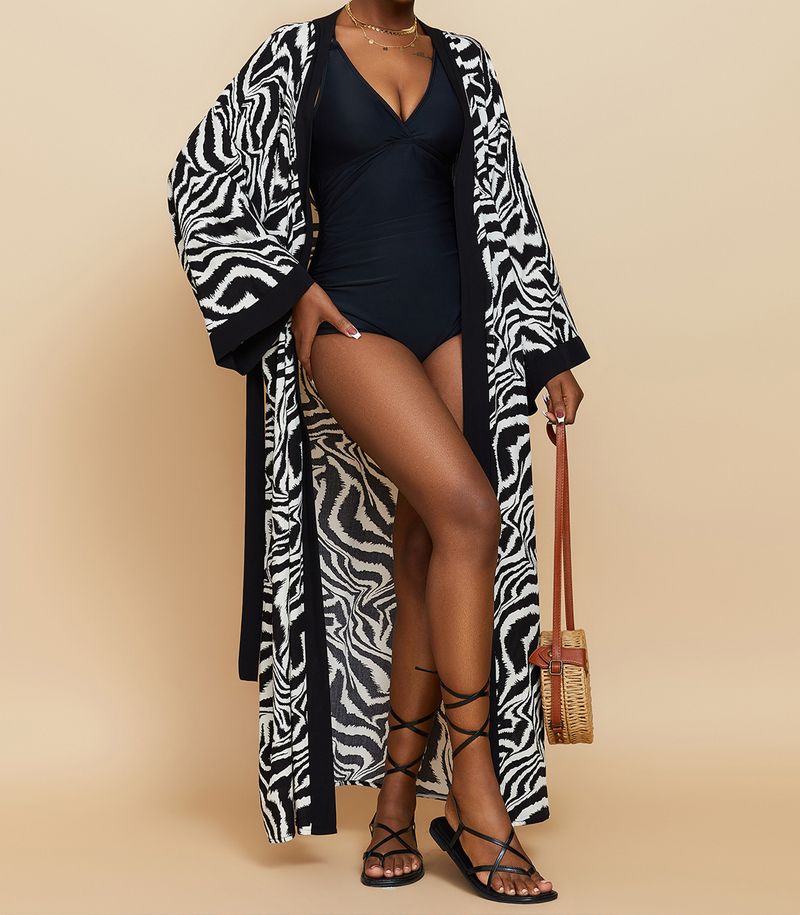 Women's Clothing Beach cover-up rayon zebra pattern holiday bikini sunscreen cardigan dress large size loose_voghion.com