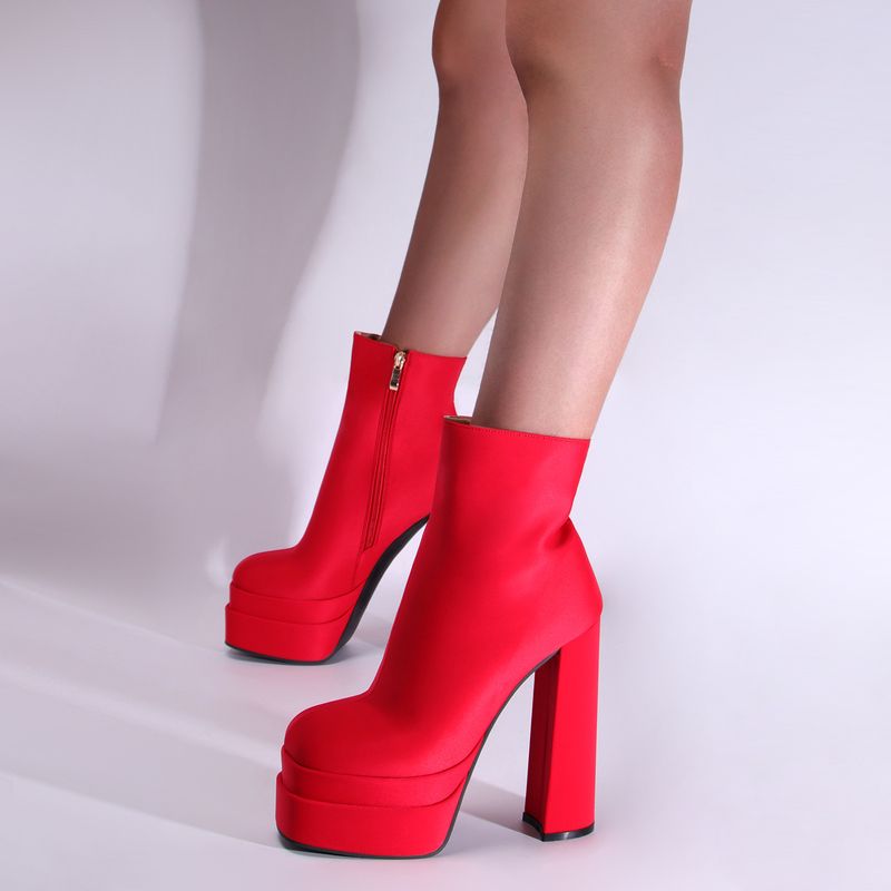 Sexy women's short boots Square head double waterproof platform high chunky heel side zip women's fashion show boots_voghion.com
