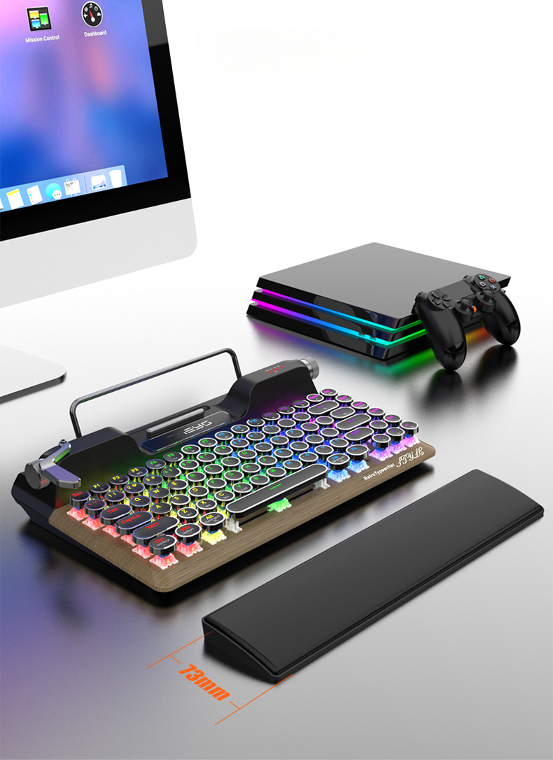 Typemachine Bluetooth Drie-modus verbinding Steampunk Plug-in schakelaars Oplaadbare ronde toetsen Mechanisch toetsenbord_voghion.com