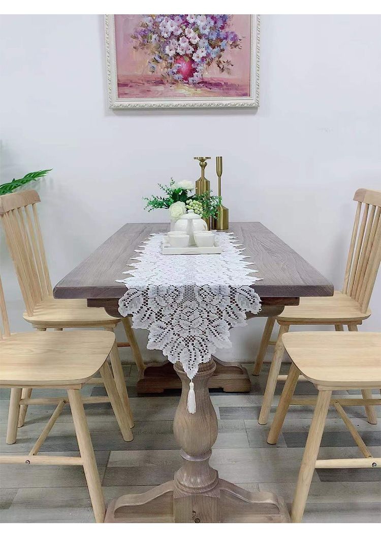 Einfache Tischfahne Spitzenstoff Tischdecke Couchtischfahne Weißer Fernsehschrank Lange Tischdecke Dekoratives Handtuch_voghion.com