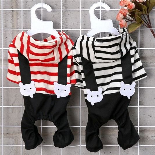 Vestiti a righe per gatti, primavera ed estate, per cani di piccola taglia, con cappuccio e bottoni, orsacchiotti, abbigliamento per la casa_voghion.com