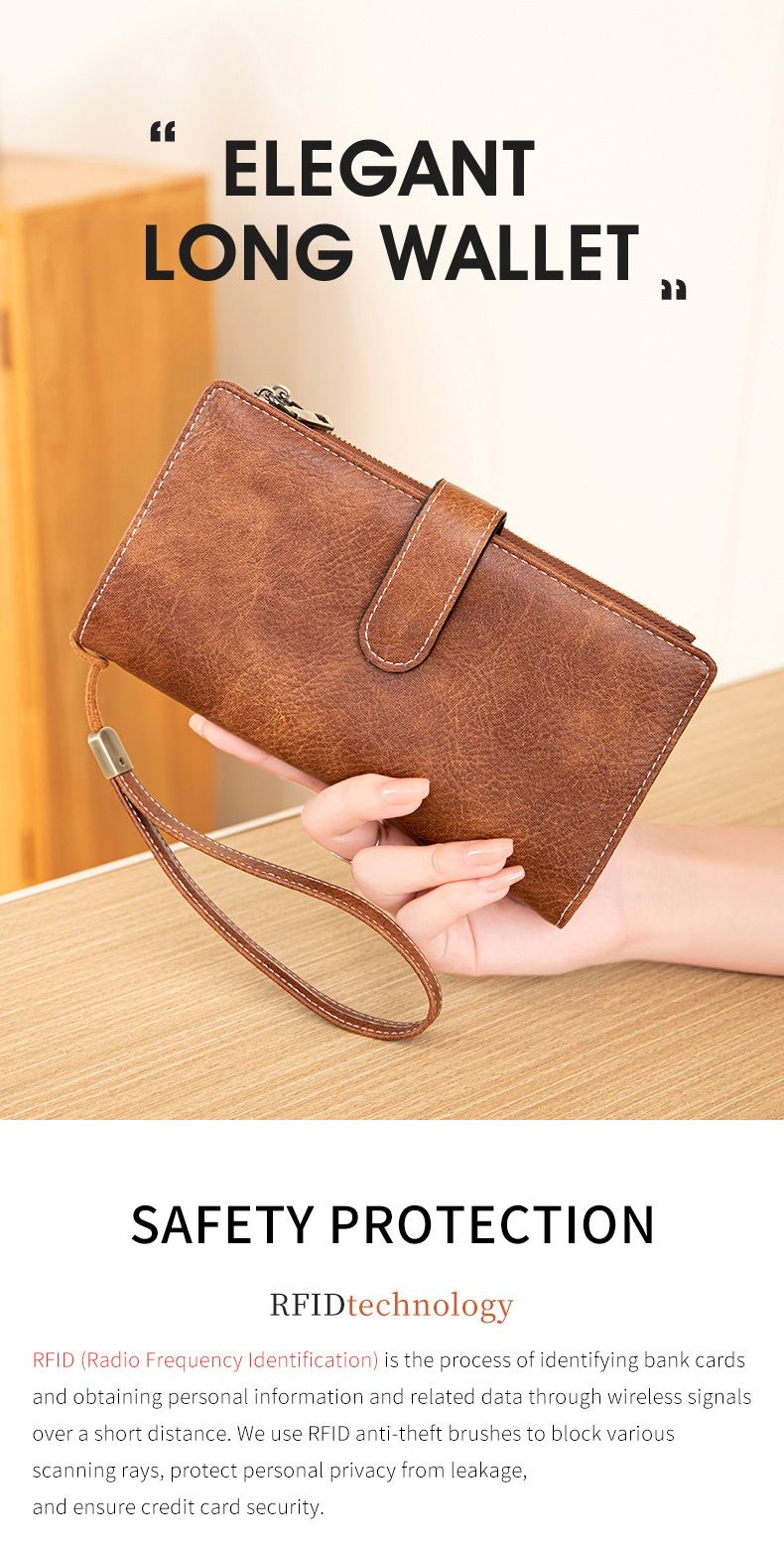 Geldbörsen für Frauen RFID Trifold Clutch Mode PU Leder Lange Geldbörse Damen Kreditkartenhalter_voghion.com