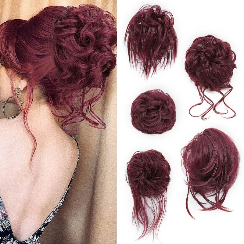 parrucca in fibra chimica con elastico da donna, anello per capelli da cocktail, borsa per capelli, anello per capelli ricci e soffici, set da cinque pezzi_voghion.com