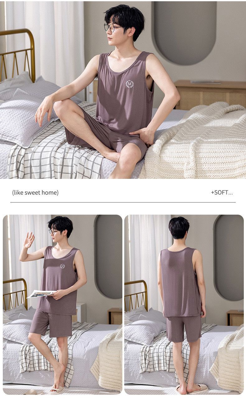Men's Pajamas Summer Modal Vest Sleeveless Suit New Casual Loose Plus Size Can Be Worn Outside Loungewear_voghion.com