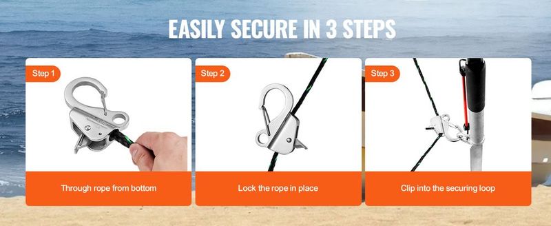 VEVOR Boat Anchor Hook, 304 Stainless Steel Slide Anchor, Knotless Anchor System With Quick Release, Boat Anchor Hook Clips For 3/8" - 5/8" Boat Anchor Rope, Easy To Use, Holds 3700 LBS_voghion.com