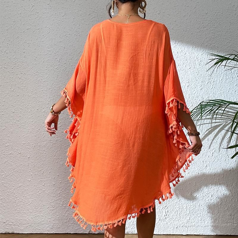 Crochet-Trimmed Polyester Beach Cover-Up – Flowy & Sexy Bikini Wrap For Vacation & Swim (One Size) – Lightweight & Stylish_voghion.com