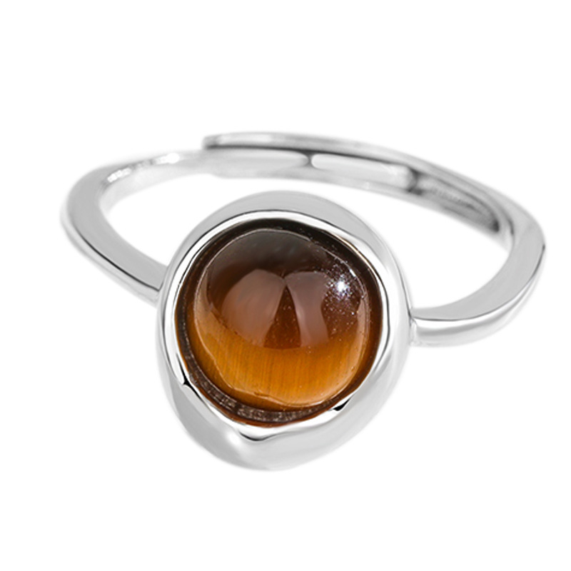 Anello portafortuna irregolare in argento S925 per ragazze con pietra occhi di tigre, stile di lusso leggero, stile INS alla moda personalizzato_voghion.com