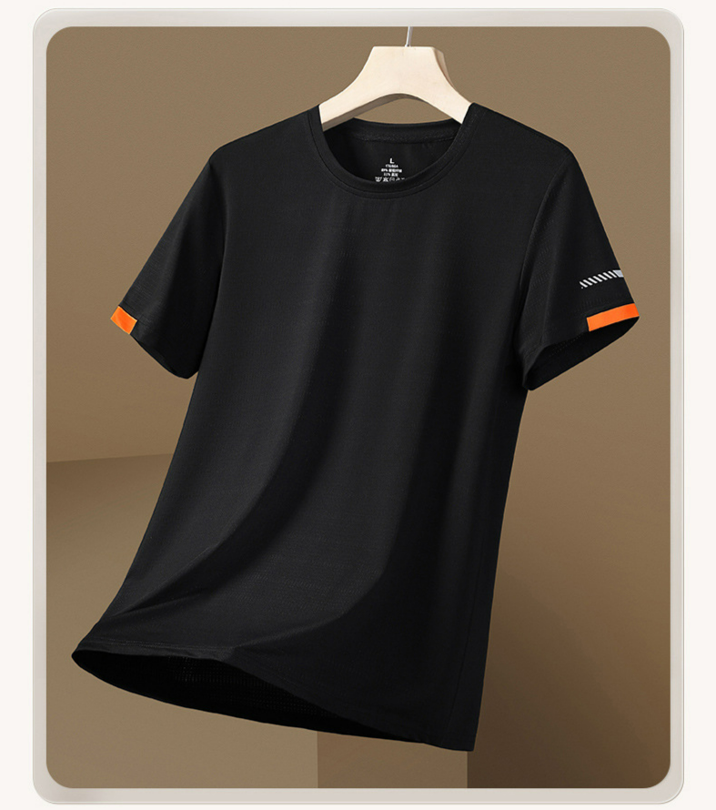 2024 Sommer Neue Eiskühlung Elastische Eisseide Kurzarm Casual All-Match-T-Shirt Herren Sport Tops Herrenbekleidung_voghion.com