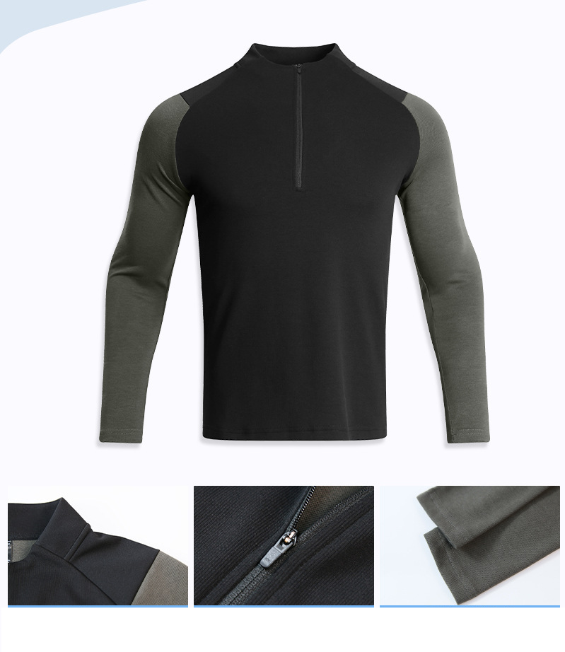 Herrenbekleidung Fitnesskleidung Herren Langarmshirt mit halbem Reißverschluss Training Schnelltrocknende Kleidung Arbeitskleidung Reitsport Laufkleidung Lange Ärmel_voghion.com