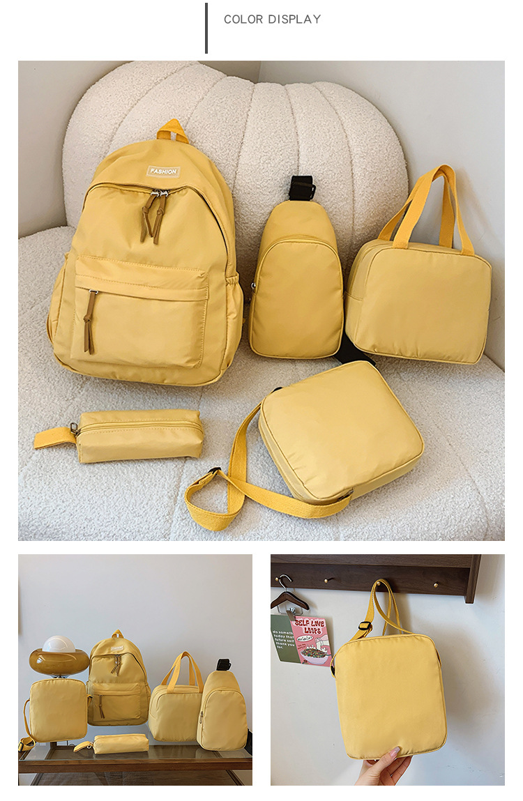Dammetaschen Neie fënnefdeelege Set Trendy Street Séiss All Match College Style Schoultasch Damen Rucksack Grondschoul- a Mëttelschoulstudenten Set_voghion.com