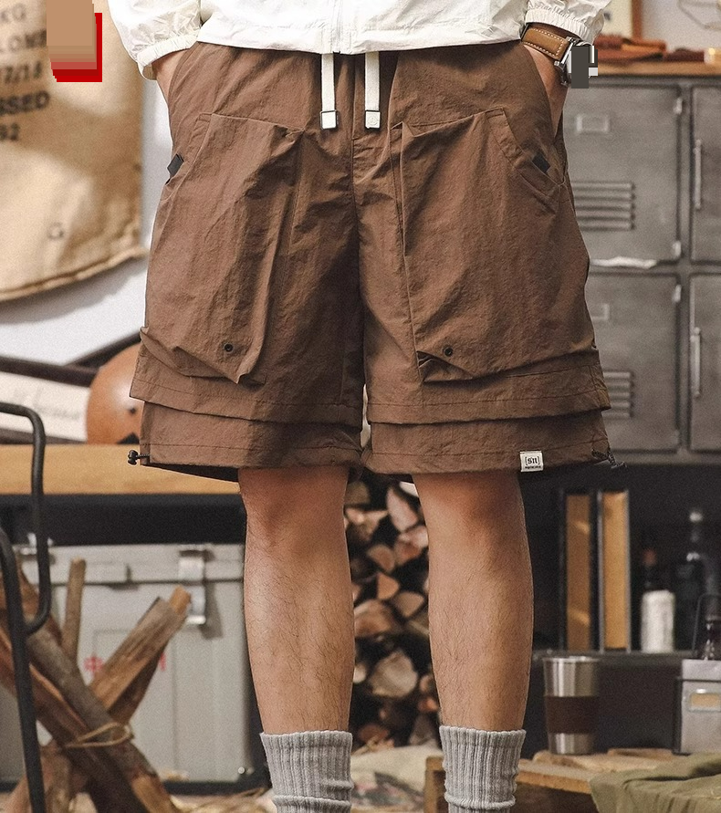 Pantalones cortos de trabajo funcionales de secado rápido de seda de hielo para hombre, de verano, finos, sueltos y rectos, de color liso, de longitud media._voghion.com