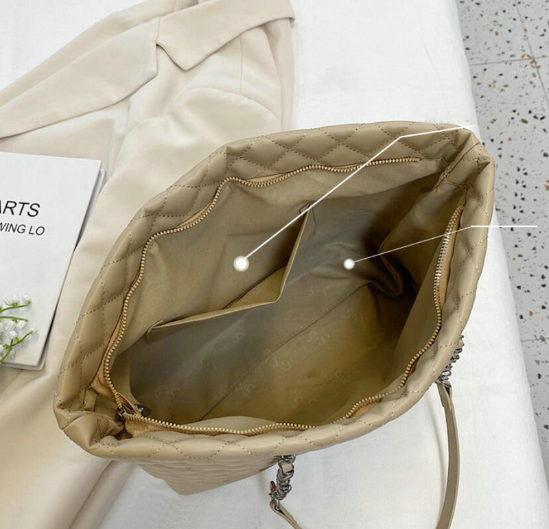 Women Large-capacity Chain Strap Crossbody Bag Diamond Pattern Tote Handbag Shopping Bag_voghion.com