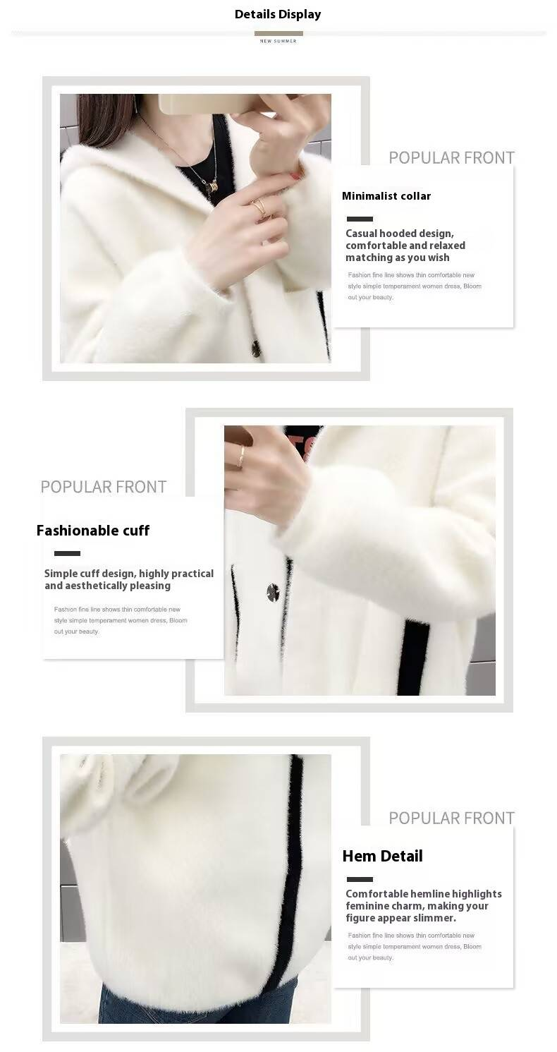 Cárdigan polar con capucha para mujer: suave y acogedor, de manga larga y abertura frontal, para primavera/otoño (blanco, negro, beige)_voghion.com